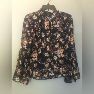 Lucky Brand Small Long Bell Sleeve Navy Blue Floral Shirt